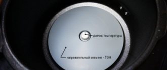 Heating element and temperature sensor in a multicooker